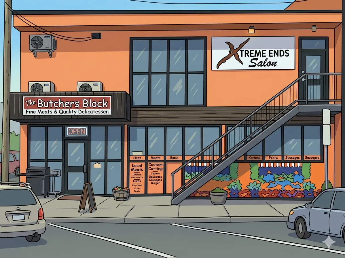 A cartoon images of The Butchers Block in Courtenay on Vancouver Island